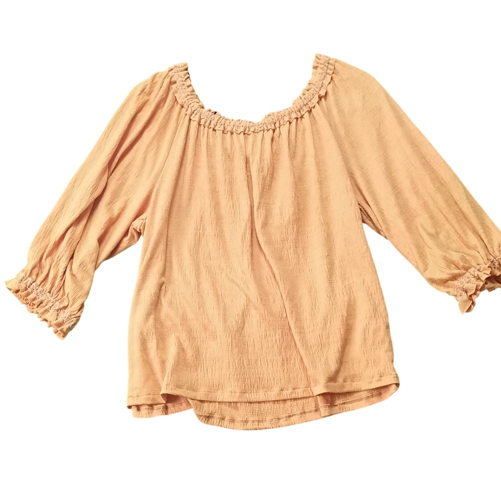$59‎ EUC MAX STUDIO 3/4 sleeve top Plus 1x mustard solid gathered cuffs flowing
